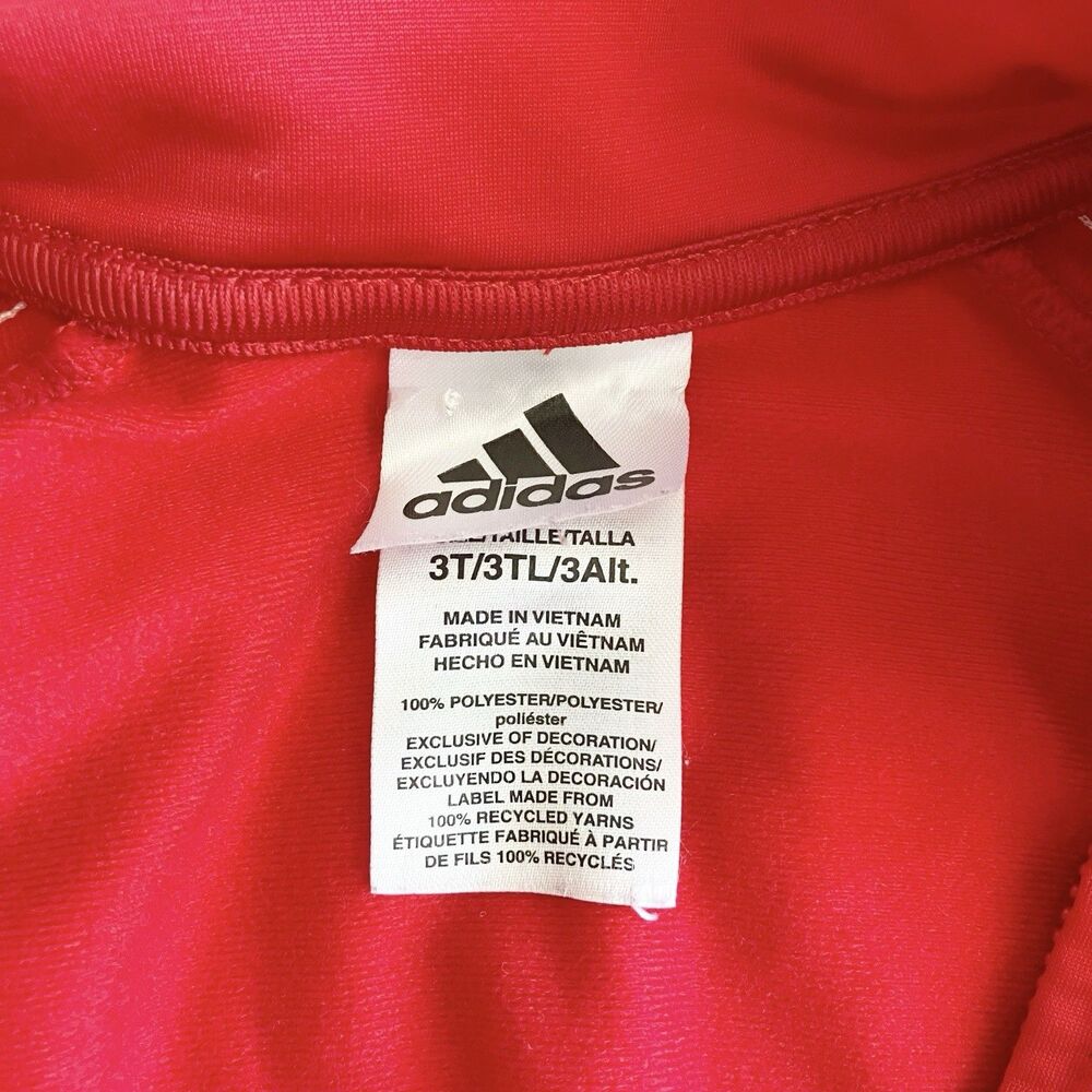 Adidas Size 3 3T Track Jacket Red Logo Striped Pockets Unisex Gender Neutral - Picture 3 of 7